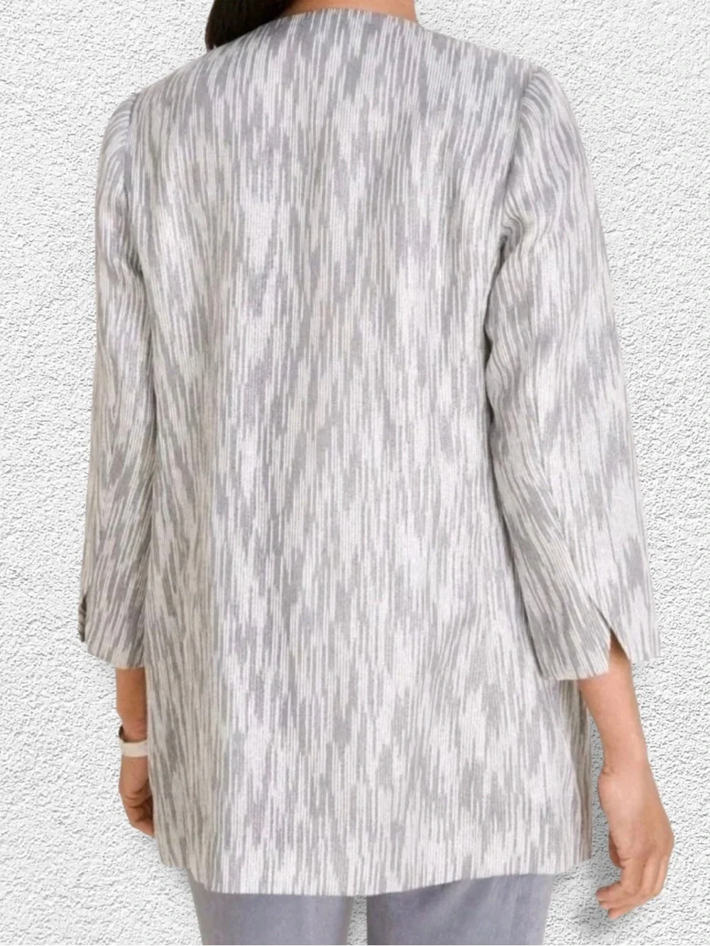 Chico's Travelers Collection Dressy Textured Lurex Jacket, Metallic Gray Silver